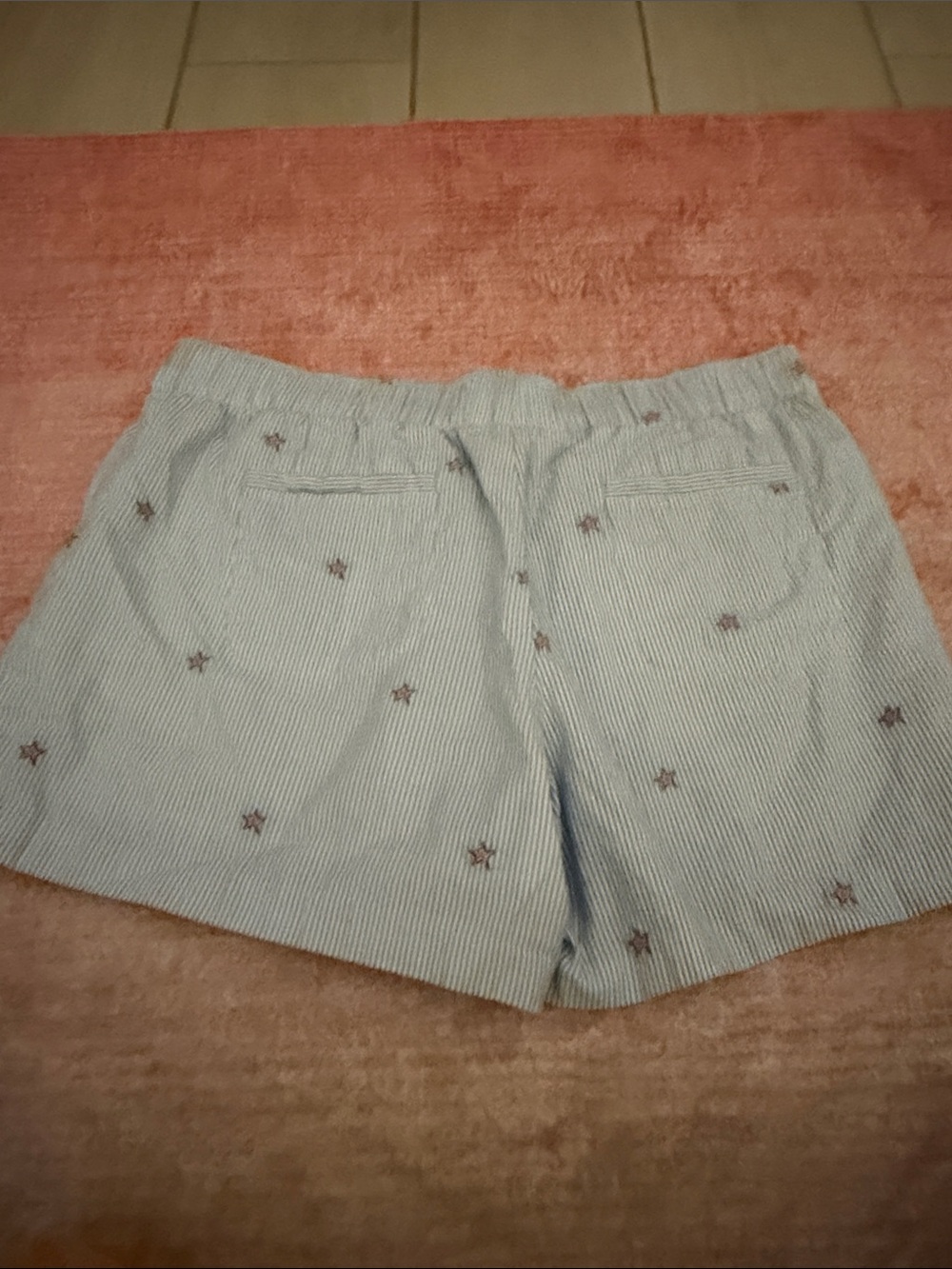Lilly Pulitzer Blue and White Pinstripe Athletic Shorts with Red Star Embroidery - Picture 6 of 6